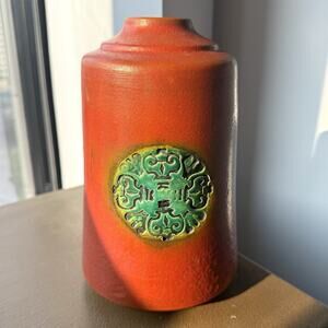 Aldo Londi Bitossi Italy Orange Ceramic Vase 7 3/4" Raymor Italian Pottery